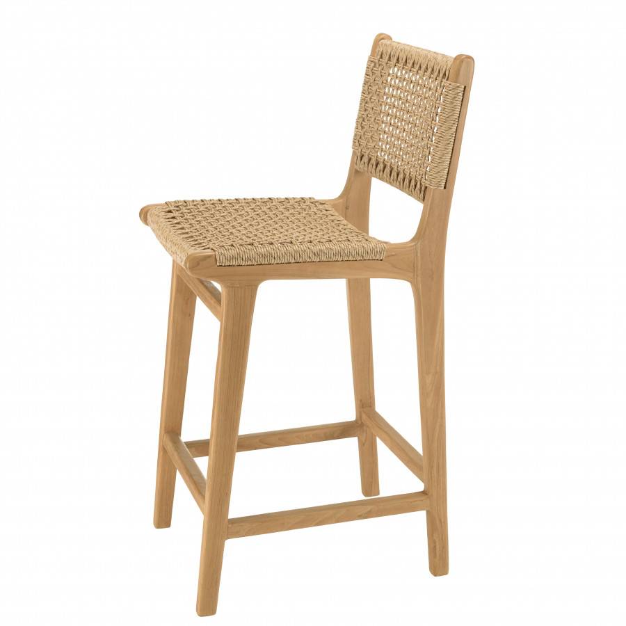 Macabane - VALERIA - Lot de 2 tabourets bar de jardin teck rotin synthétique beige - Imagen 9