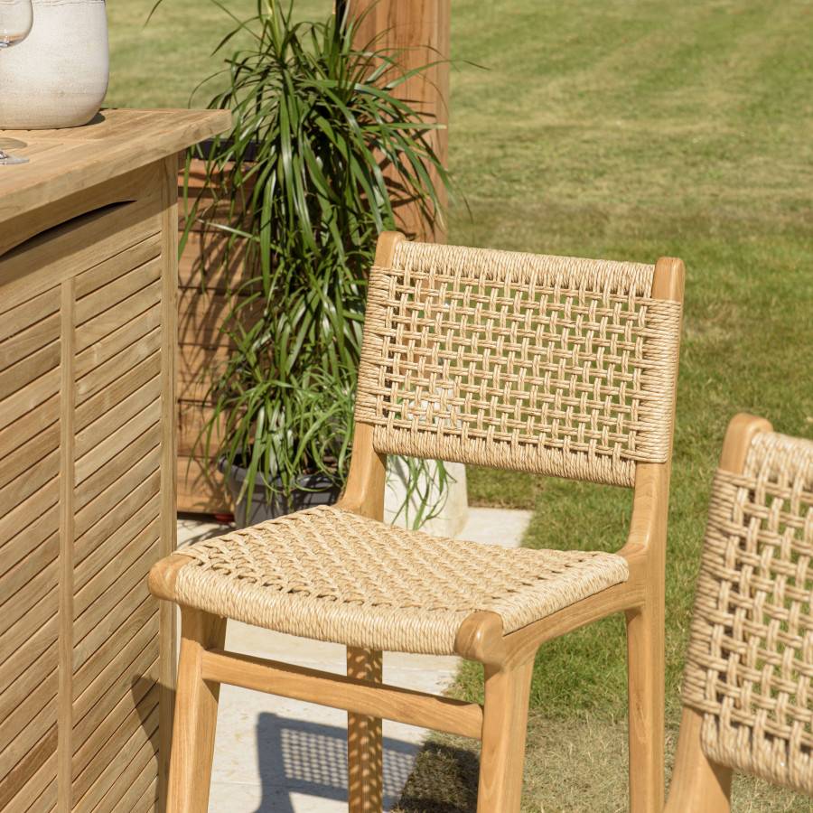 Macabane - VALERIA - Lot de 2 tabourets bar de jardin teck rotin synthétique beige - Imagen 10