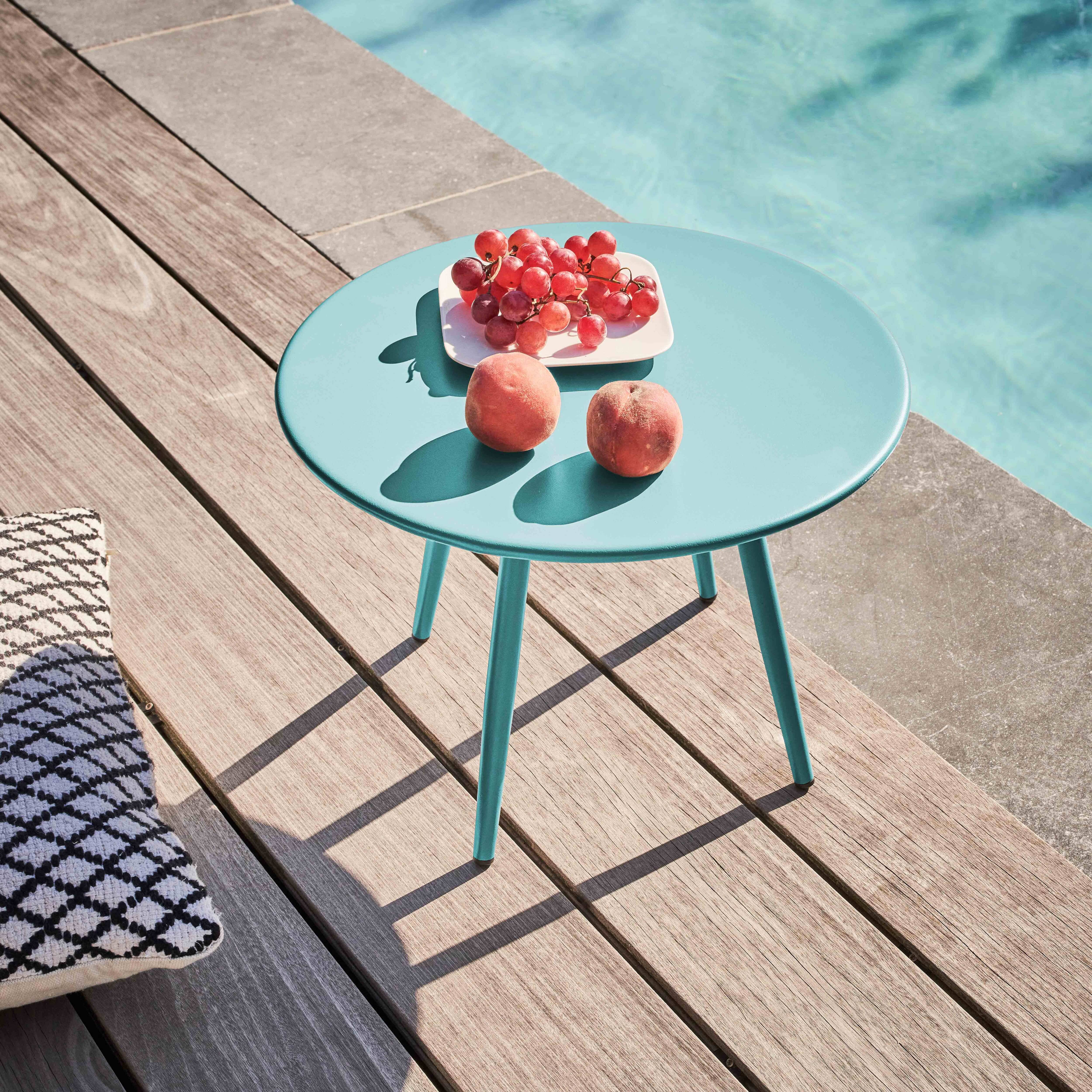 Oviala - Table basse de jardin ronde en métal turquoise 40 cm Palavas - Oviala - Imagen 2