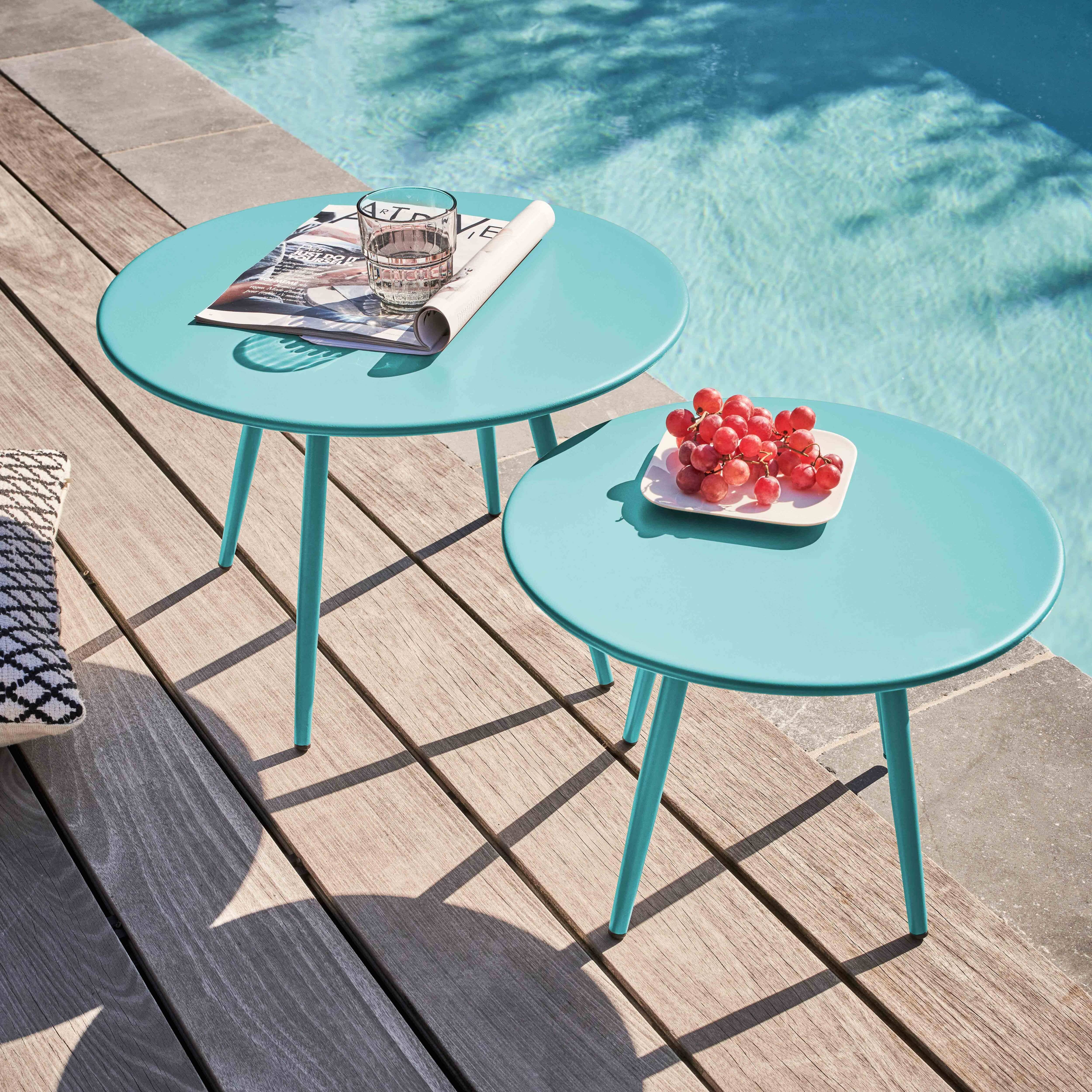 Oviala - Table basse de jardin ronde en métal turquoise 40 cm Palavas - Oviala - Imagen 3