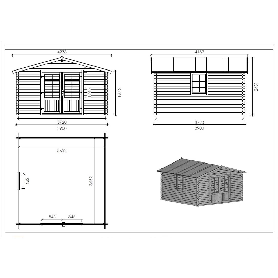Altanka - Abri de jardin en bois - 15.2m2 - 3.9x3.9m - Traité - Ep. 34mm - Couleur: marron - DOM563 - ALTANKA - Imagen 3