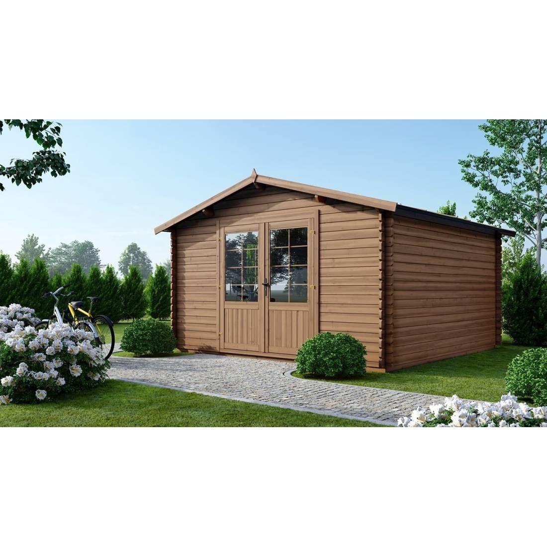 Altanka - Abri de jardin en bois - 15.2m2 - 3.9x3.9m - Traité - Ep. 34mm - Couleur: marron - DOM563 - ALTANKA - Imagen 1