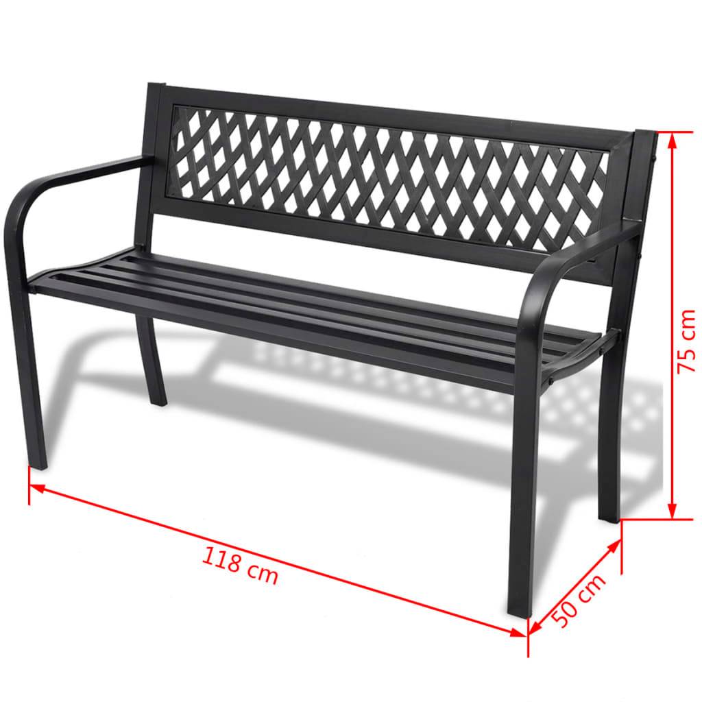 Helloshop26 - Banc de jardin meuble de patio d'extérieur terrasse 118 x 50 x 75 cm acier noir - Imagen 4