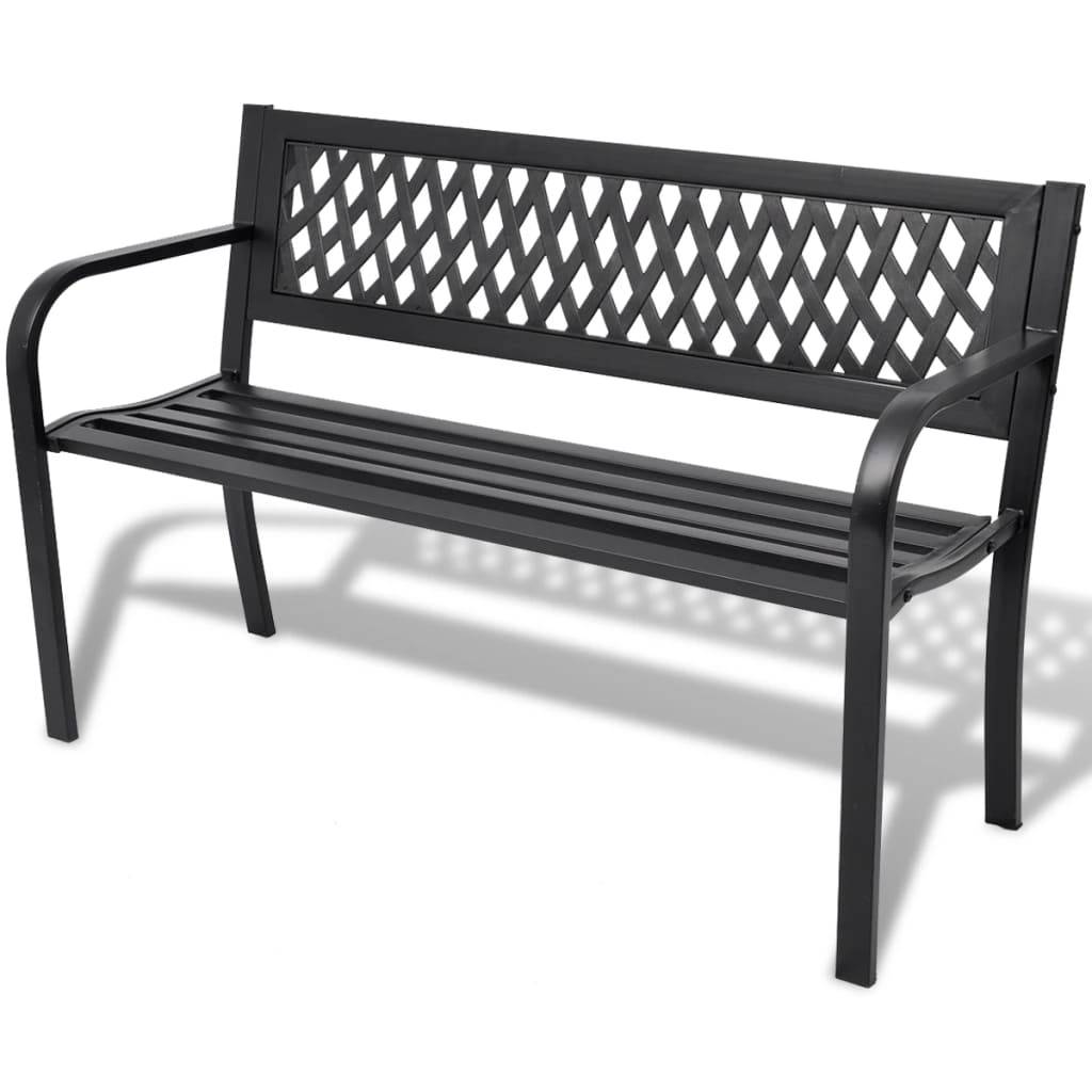 Helloshop26 - Banc de jardin meuble de patio d'extérieur terrasse 118 x 50 x 75 cm acier noir - Imagen 1
