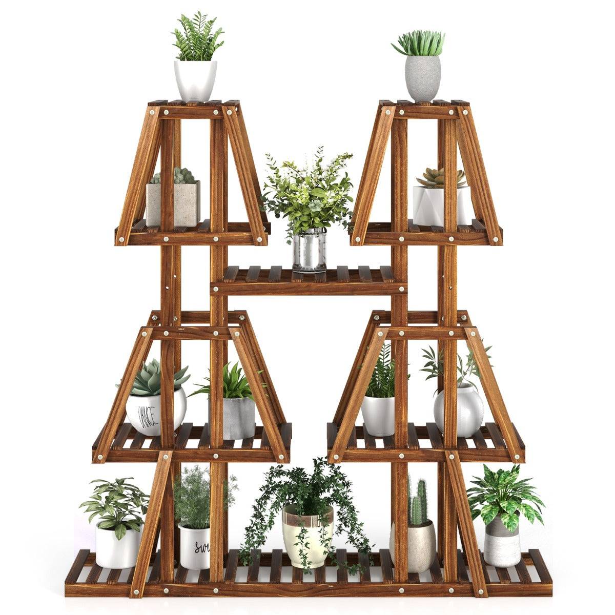 Helloshop26 - Étagère à plantes fleurs en bois de pin carbonisé porte-plante 5 niveaux conception à lattes intérieur extérieur - Imagen 1