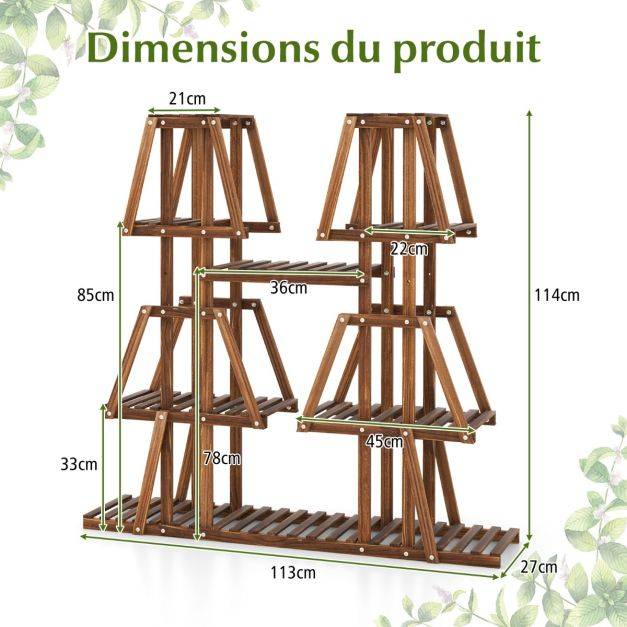 Helloshop26 - Étagère à plantes fleurs en bois de pin carbonisé porte-plante 5 niveaux conception à lattes intérieur extérieur - Imagen 4