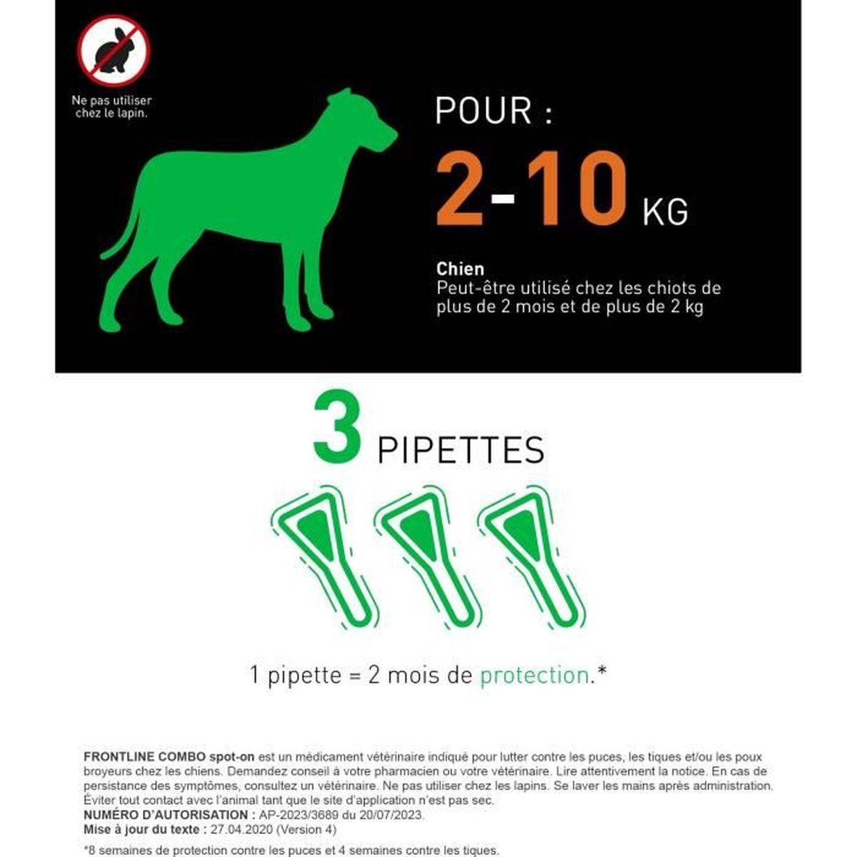 Frontline - Tratamiento antiparasitario perro 2 a 10 kg contra pulgas, garrapatas y piojos mordedores - 3 pipetas - FRONTLINE - Imagen 3