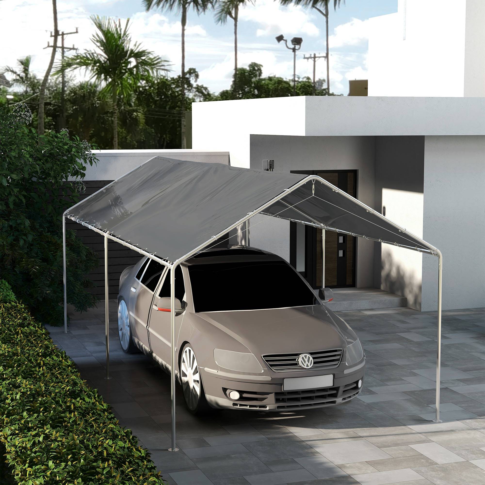 Toile de remplacement PE pour carport abri voiture anti-UV intempéries 586x296cm Gris foncé - ComfortXL Outdoor Living - Image 4