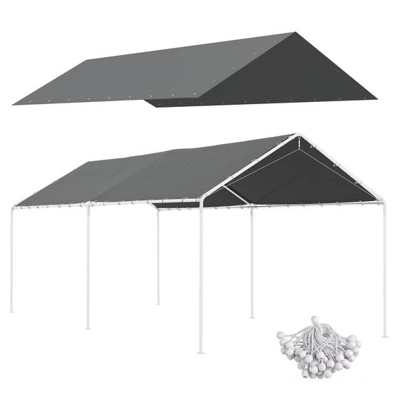 Toile de remplacement PE pour carport abri voiture anti-UV intempéries 586x296cm Gris foncé - ComfortXL Outdoor Living - Image 1