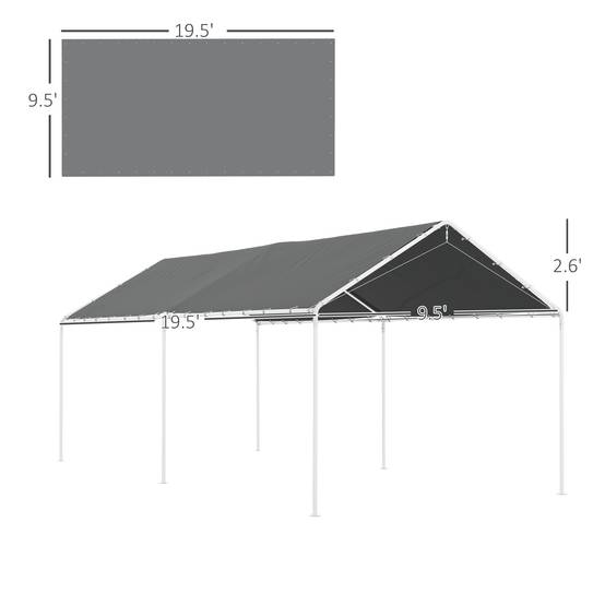Toile de remplacement PE pour carport abri voiture anti-UV intempéries 586x296cm Gris foncé - ComfortXL Outdoor Living - Image 5