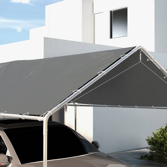 Toile de remplacement PE pour carport abri voiture anti-UV intempéries 586x296cm Gris foncé - ComfortXL Outdoor Living - Image 9