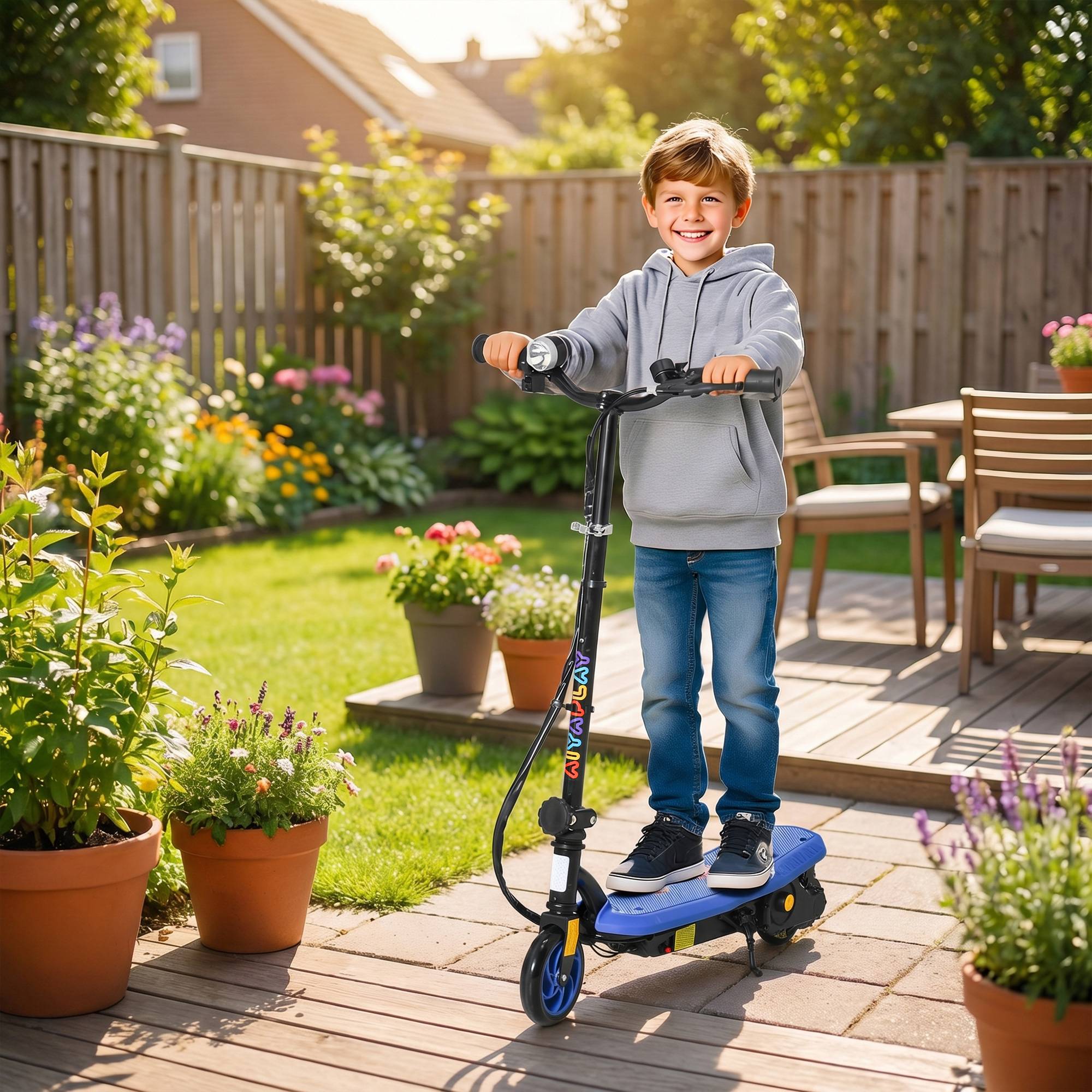 Sans Marque - Trottinette électrique enfants 7-14 ans pliable phare LED roues frein 12 km/h bleue - Image 3