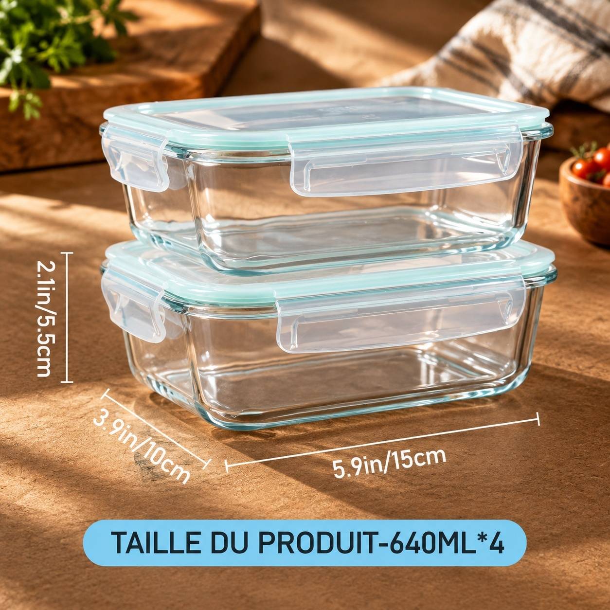 Lot de 8 Contenants en Verre avec Couvercles pour Micro-ondes et Congélateur - Image 3