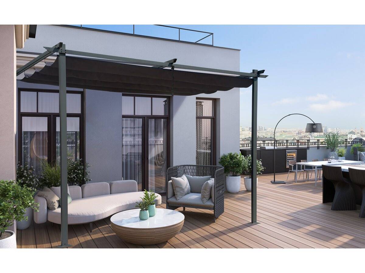 Pergola Adossée Avec Toit Rétractable - 3 X 3 M - Gris Anthracite -habitat Et Jardin - Imagen 2