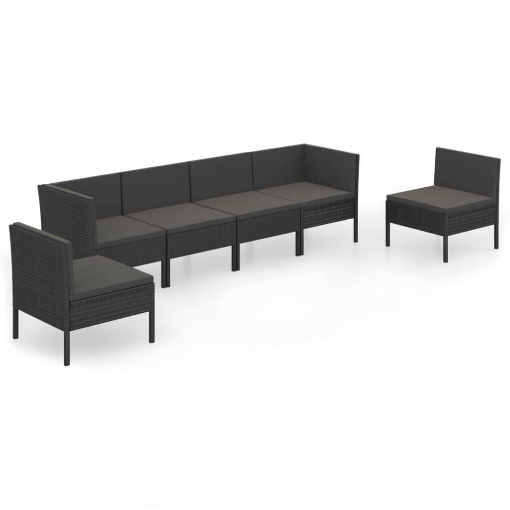 Helloshop26 - Salon de jardin meuble d'extérieur ensemble de mobilier 6 pièces avec coussins résine tressée noir - Imagen 1