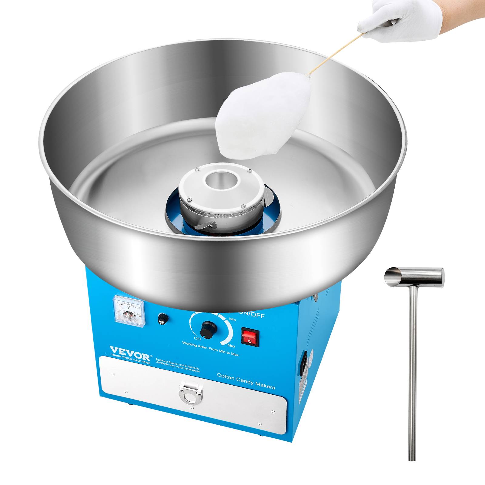 VEVOR Machine barbe à papa 1000W, bol inox 52cm. Commerciale, avec tiroir. Bleu. - Image 1