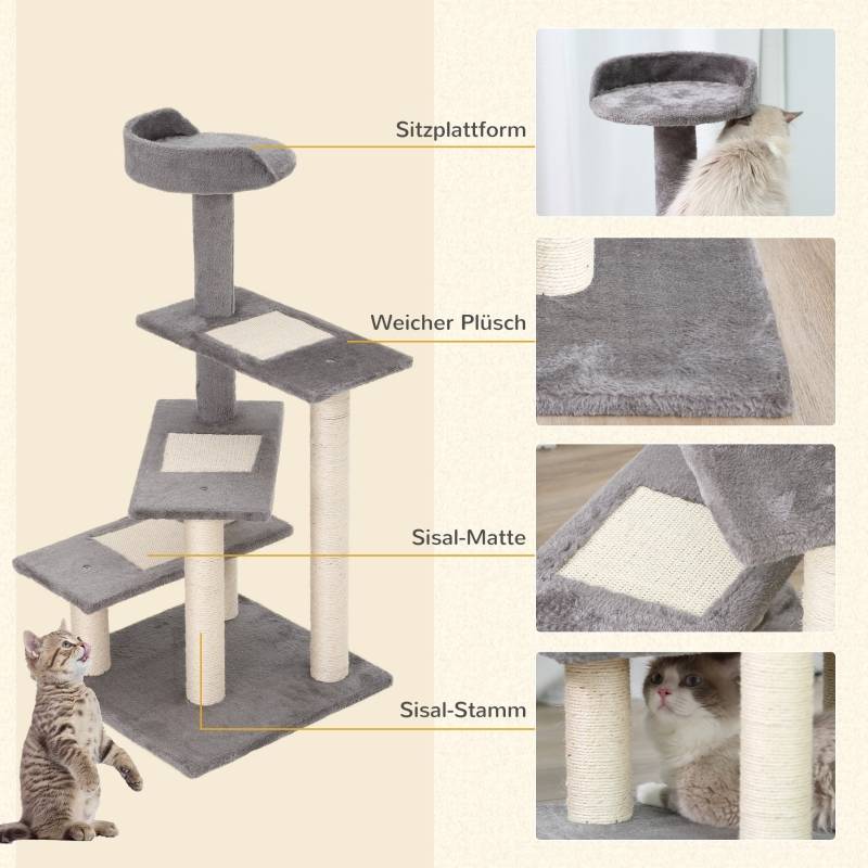 Arbre à chat 5 niveaux beige gris, dimensions 48,5x48,5x100cm, avec escalier pour félin - Image 4