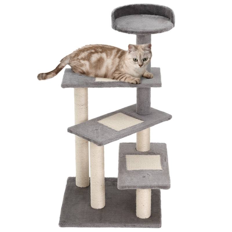 Arbre à chat 5 niveaux beige gris, dimensions 48,5x48,5x100cm, avec escalier pour félin - Image 1