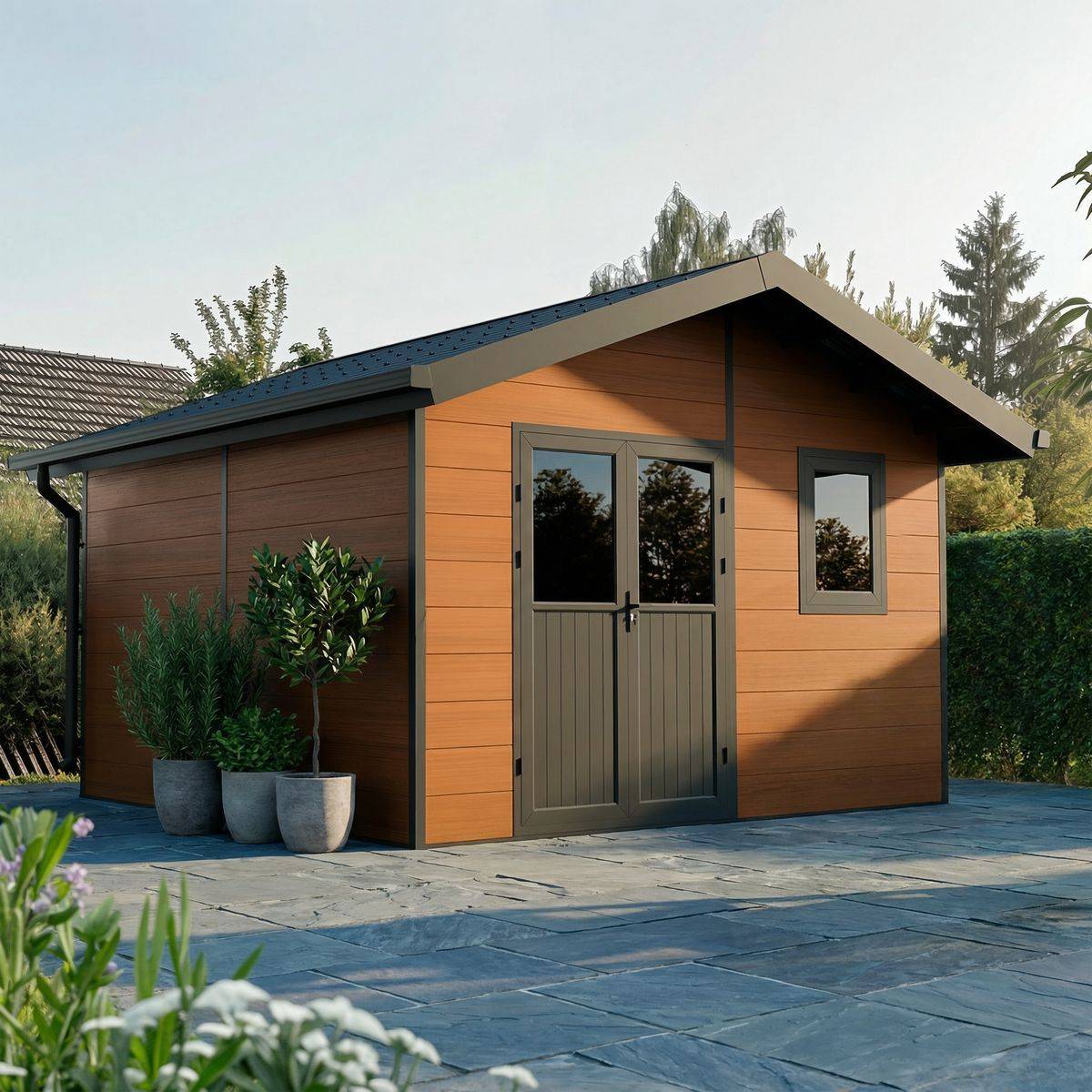 Direct Abris - Abri de Jardin Composite ISORA - 15m2 Brun - Cabane Atelier / Abri Velo