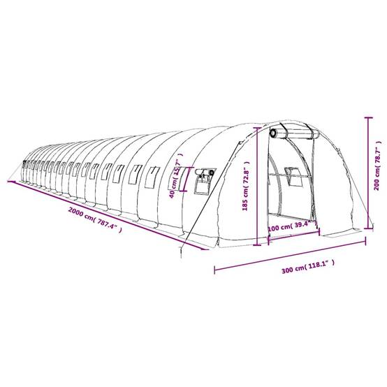 Serre Tunnel Jardin Acier Galvanisé 60m² Blanc Protection Cultures 20x3x2m - ComfortXL Outdoor Living - Image 6