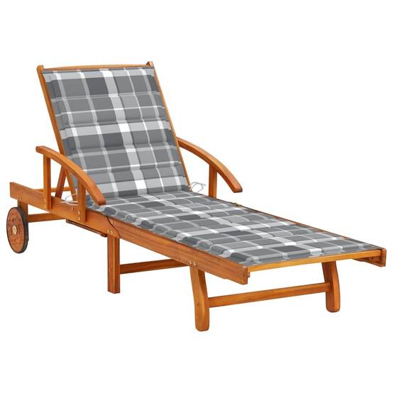 Chaise longue | Transat | Bain de soleil de jardin avec coussin Bois d'acacia solide - Image 2