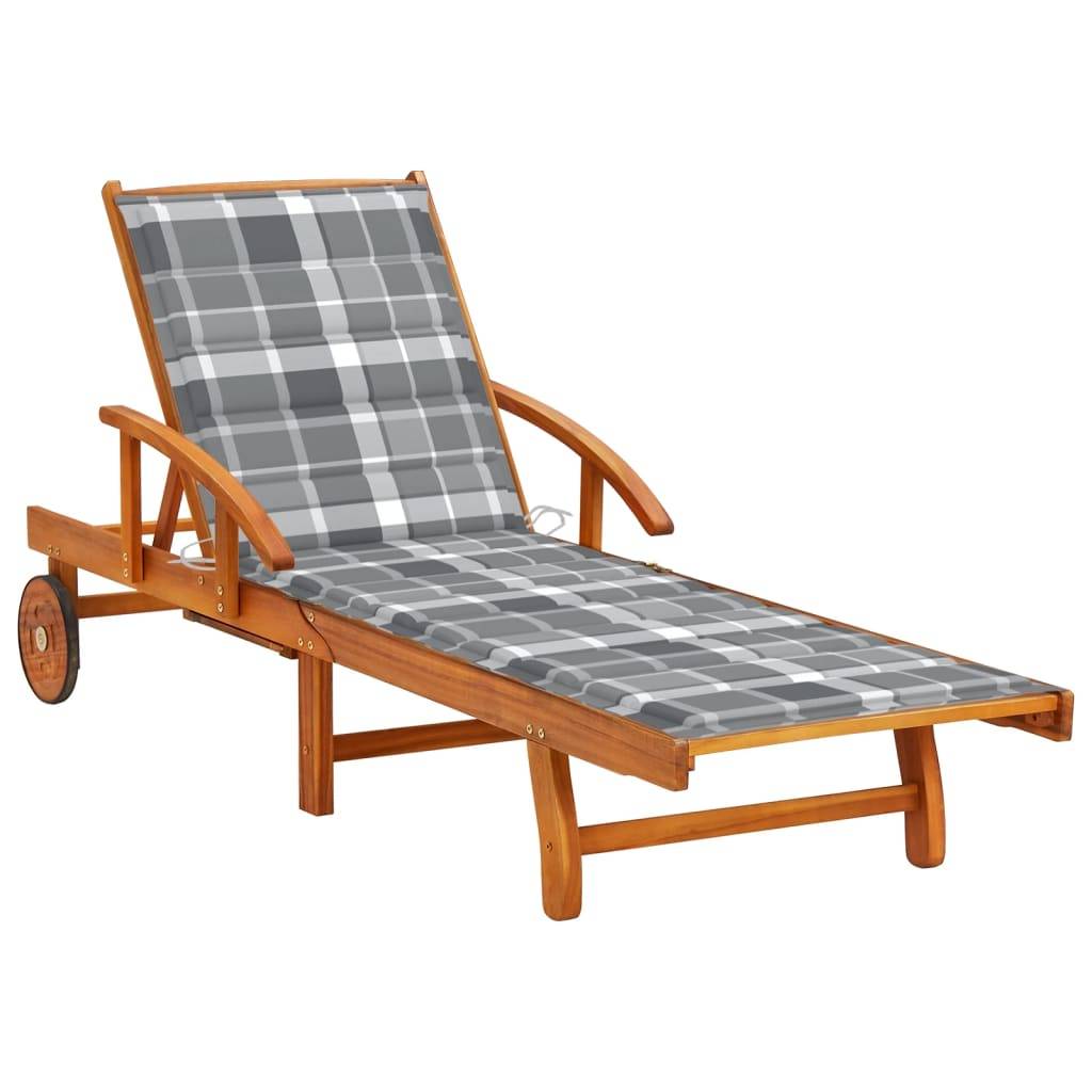 Chaise longue | Transat | Bain de soleil de jardin avec coussin Bois d'acacia solide - Image 2