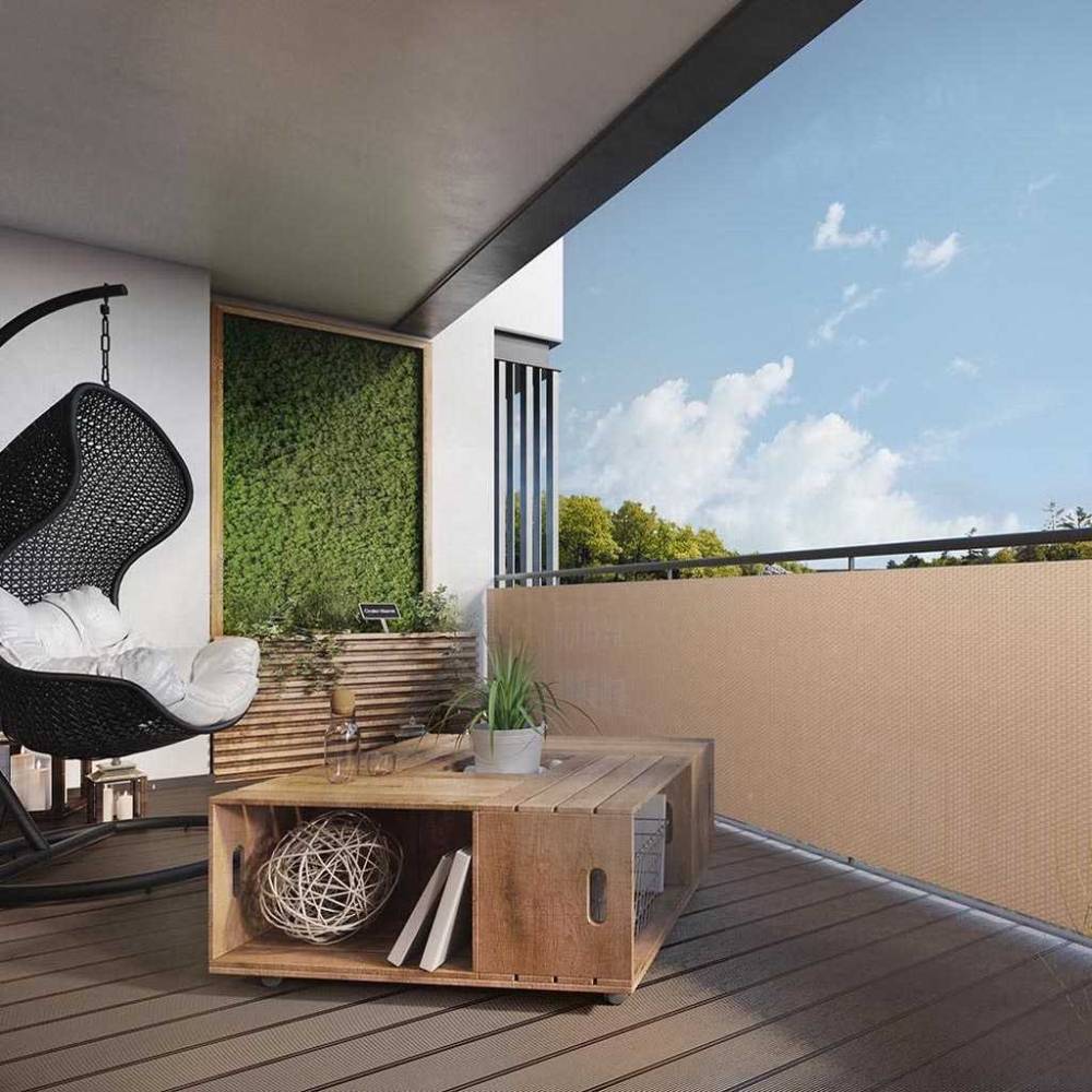 Rattan Art - Brise-vue en résine tressée pour balcon et clôture coloris beige 1 x 5 m - Imagen 2