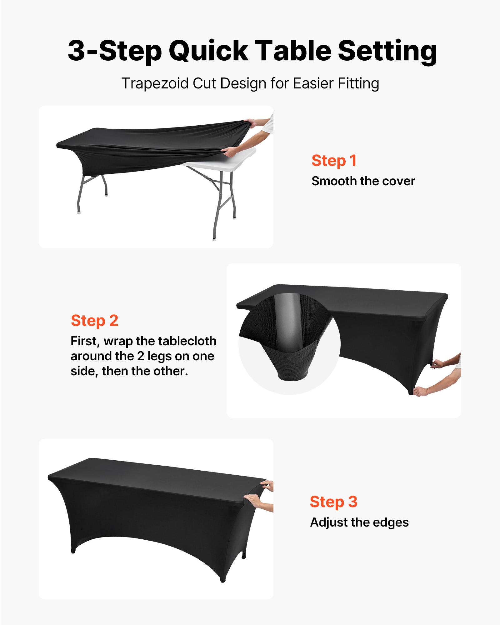 VEVOR Nappe extensible en polyester et élasthanne 183 x 76 x 76 cm 6 pcs noir - Image 7