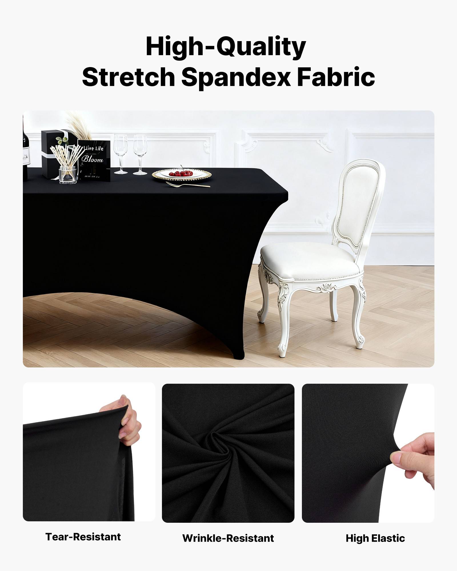 VEVOR Nappe extensible en polyester et élasthanne 183 x 76 x 76 cm 6 pcs noir - Image 3
