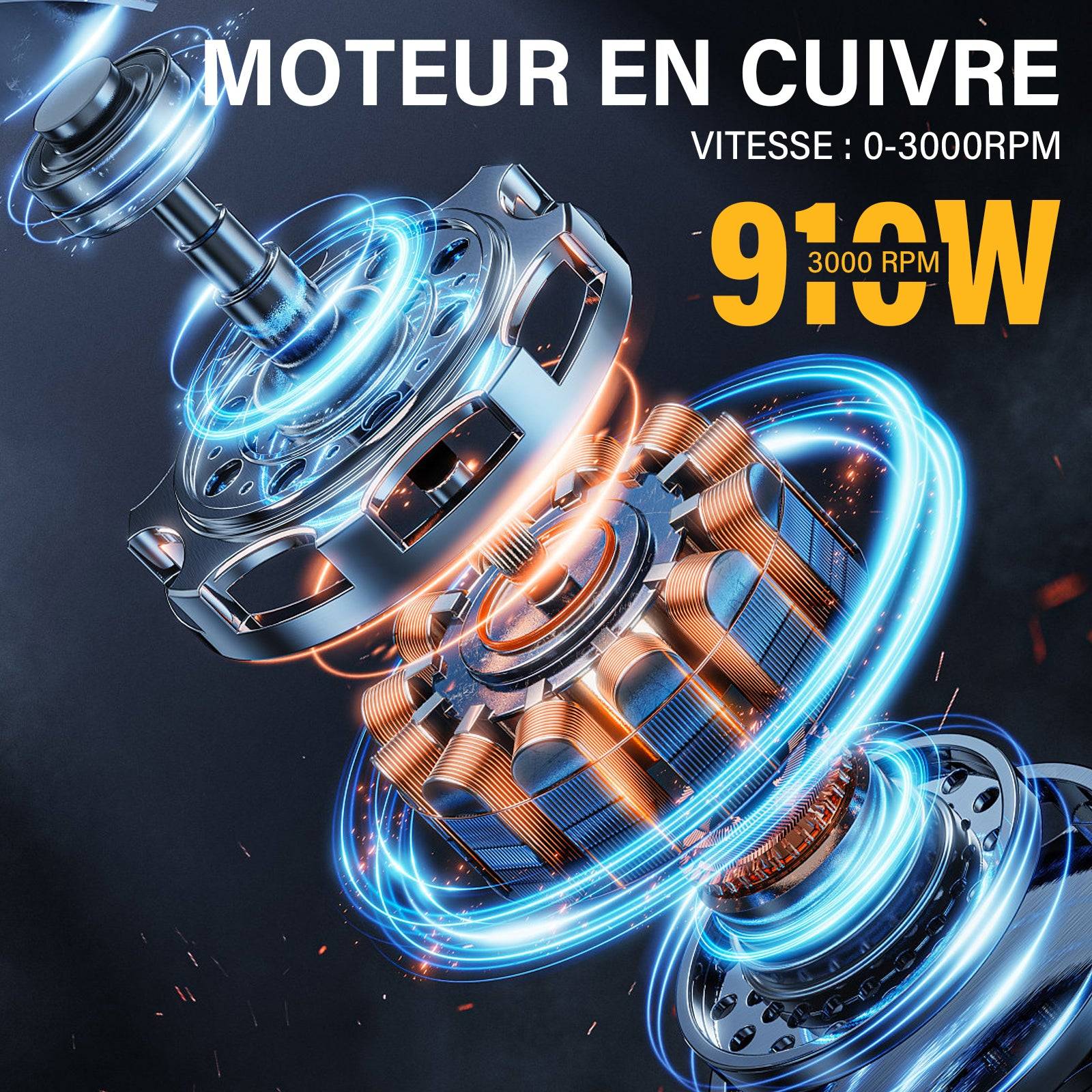 Perceuse à Percussion Filaire 910W 0-3000 tr/min, Perceuse électrique avec 115 Pièces Caisse à Outil Complete, Fonction 2 en 1, Mandrin de Perçage 13 - Image 4