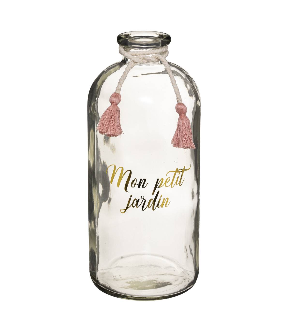 Vase en Verre avec Message et Pompons H 25 cm - Imagen 1