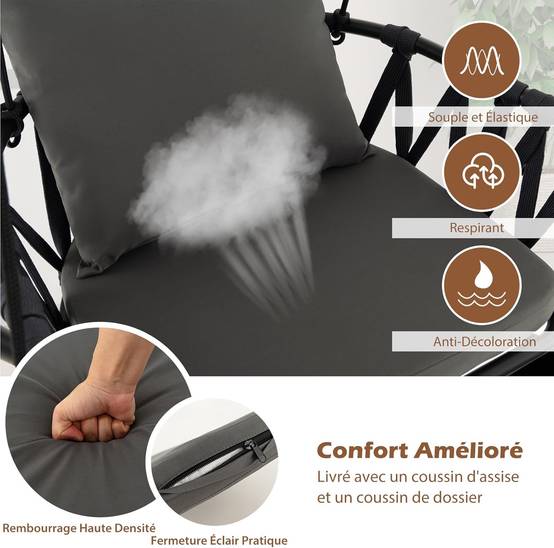 Support Pour Fauteuil Suspendu COSTWAY 195-235cm - Cadre Acier Robuste Avec Crochet Sécurité Et Pieds Antidérapants, Noir