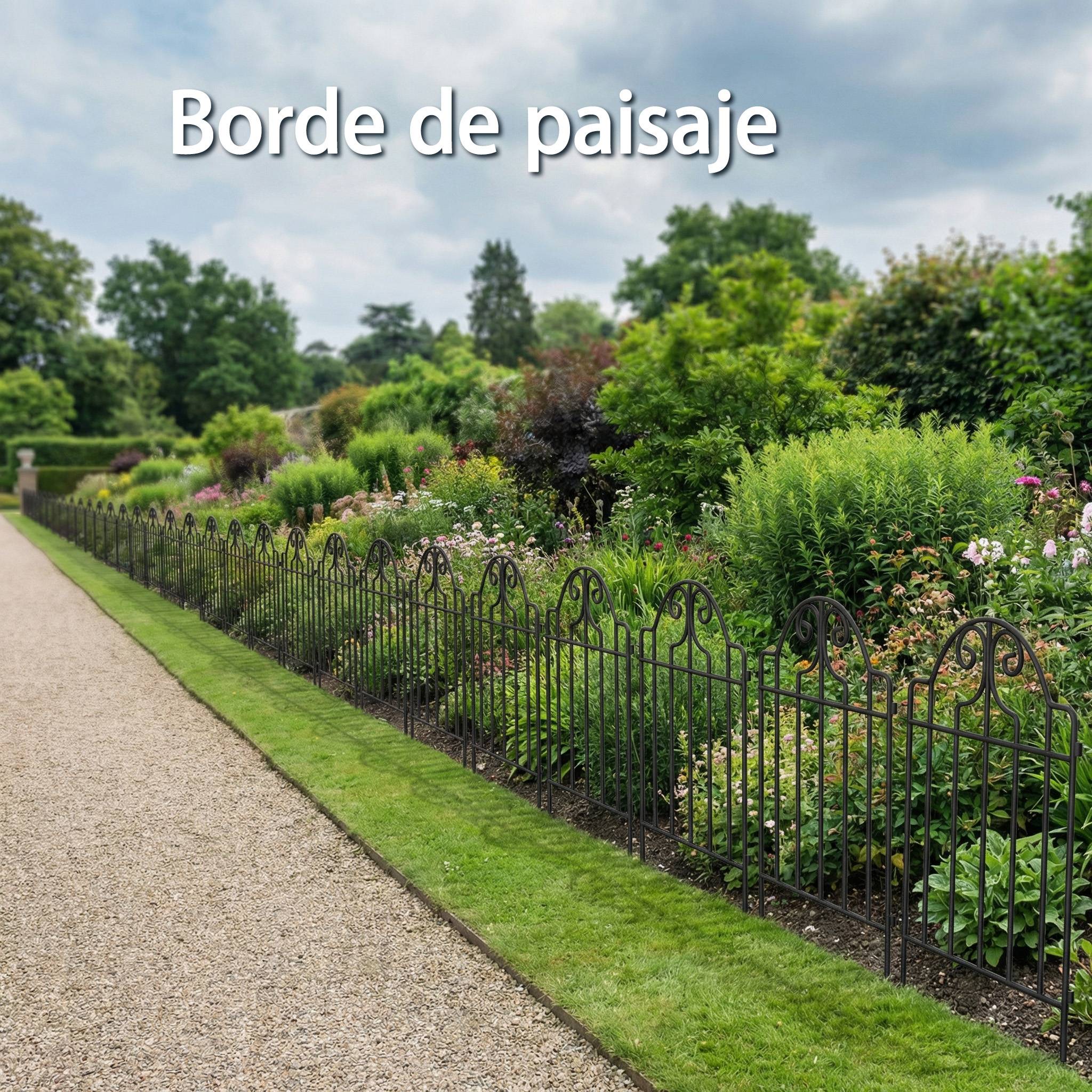 Lot de 4 clôtures de jardin en métal (125 x 57 cm) – Design robuste à arches, installation facile – Noir (pour terrasse/pelouse) - Image 8