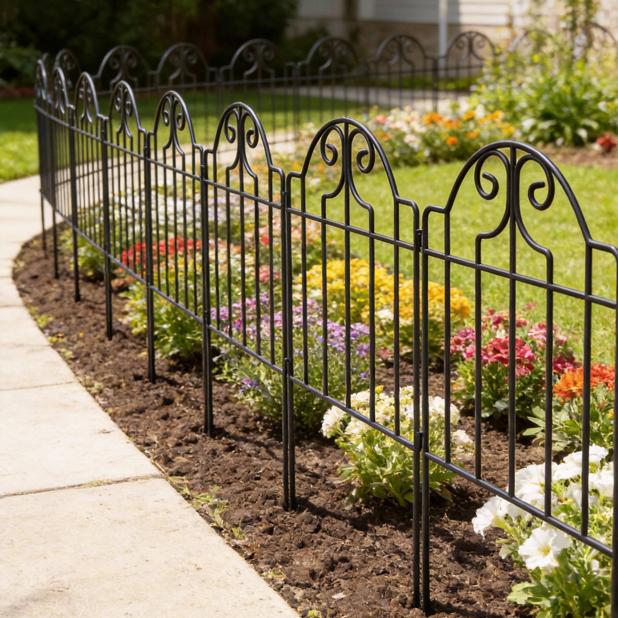 Lot de 4 clôtures de jardin en métal (125 x 57 cm) – Design robuste à arches, installation facile – Noir (pour terrasse/pelouse) - Image 3