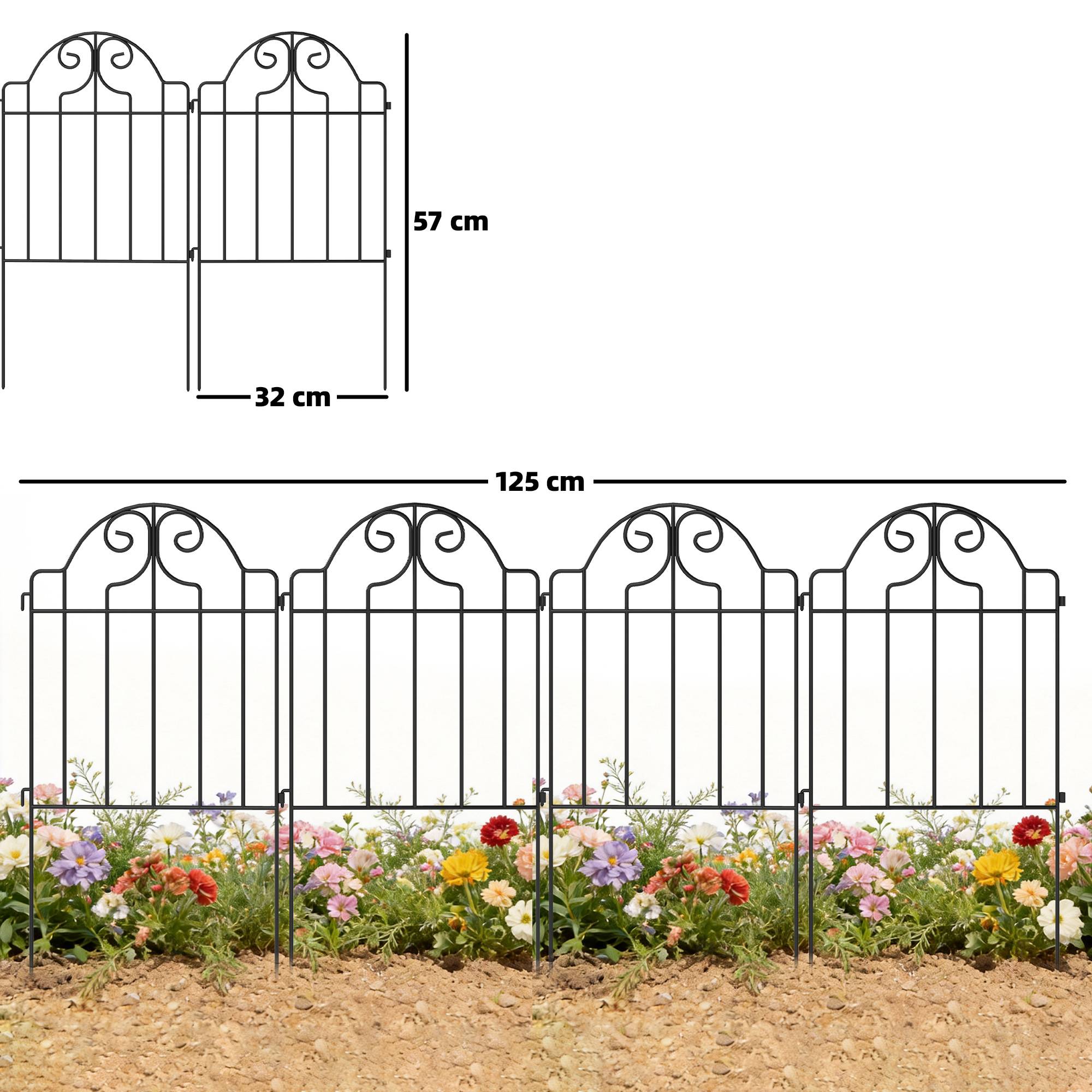 Lot de 4 clôtures de jardin en métal (125 x 57 cm) – Design robuste à arches, installation facile – Noir (pour terrasse/pelouse) - Image 5