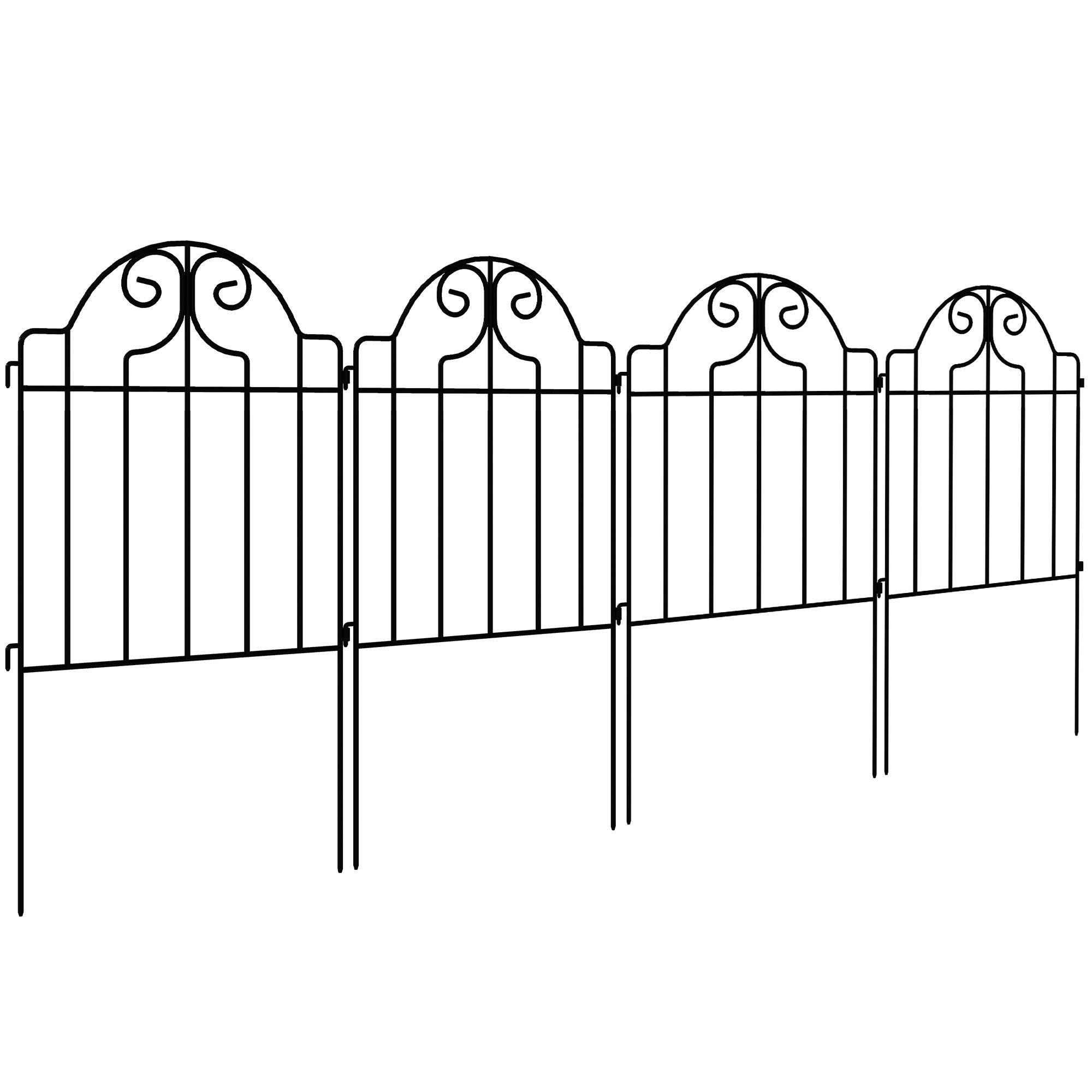 Lot de 4 clôtures de jardin en métal (125 x 57 cm) – Design robuste à arches, installation facile – Noir (pour terrasse/pelouse) - Image 2