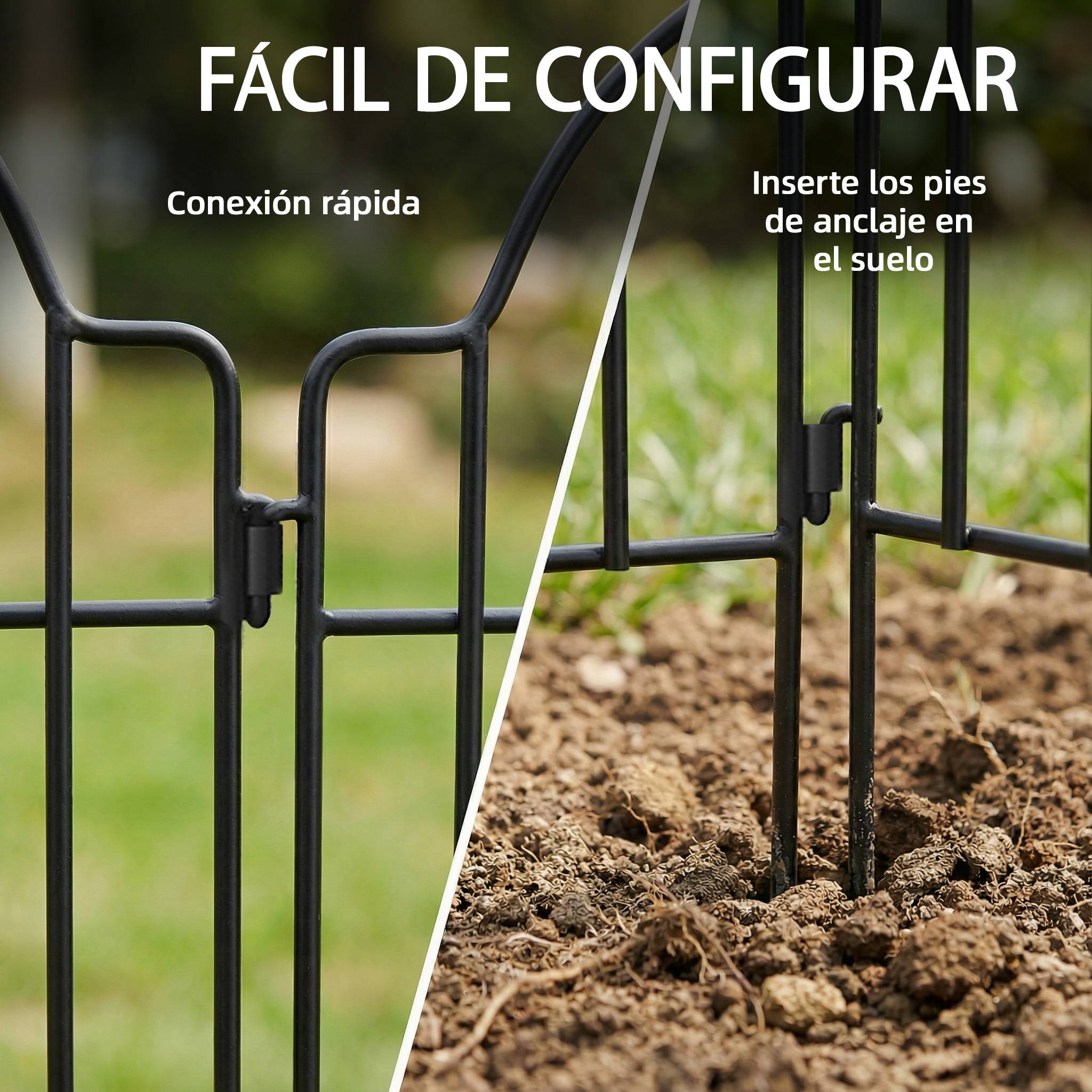 Lot de 4 clôtures de jardin en métal (125 x 57 cm) – Design robuste à arches, installation facile – Noir (pour terrasse/pelouse) - Image 6