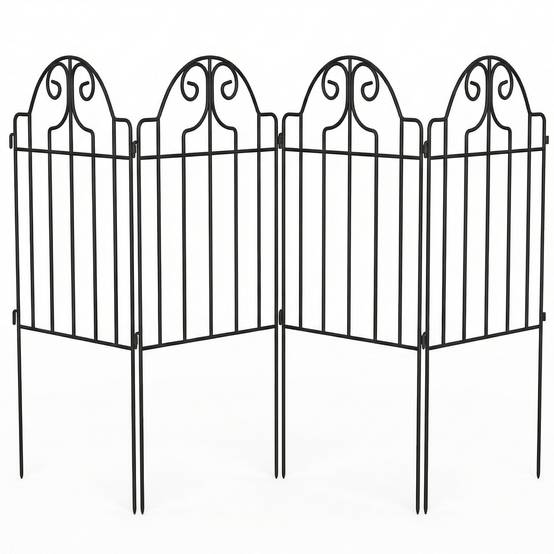 Lot de 4 clôtures de jardin en métal (125 x 57 cm) – Design robuste à arches, installation facile – Noir (pour terrasse/pelouse) - Image 1