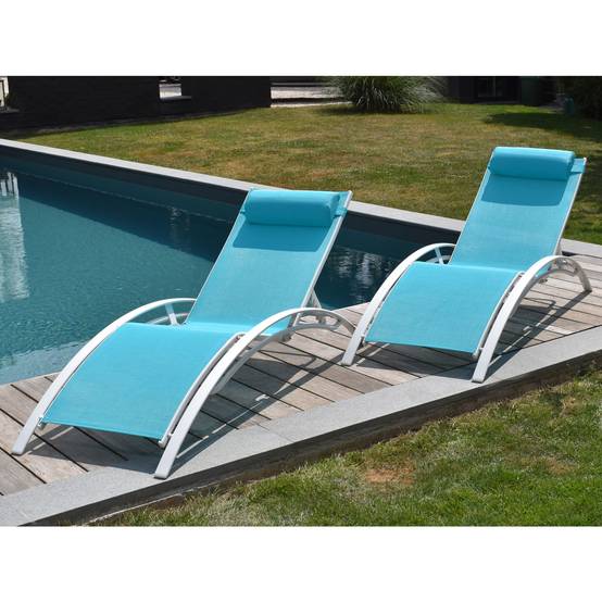 Happy Garden - Lot de 2 transats GALAPAGOS en textilène bleu - aluminium blanc - HAPPY GARDEN - Imagen 4