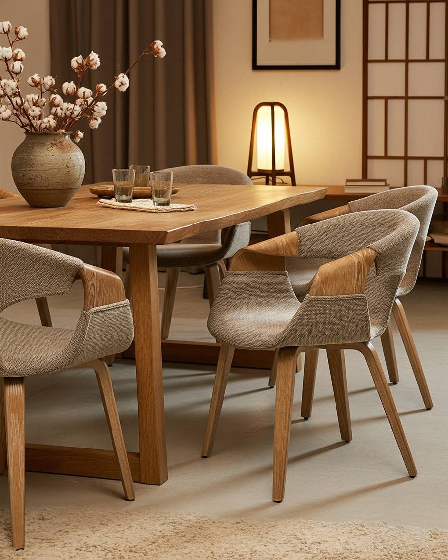 Gazy - chaise en tissu Taupe et bois blanchi - UNIQKA - Imagen 2