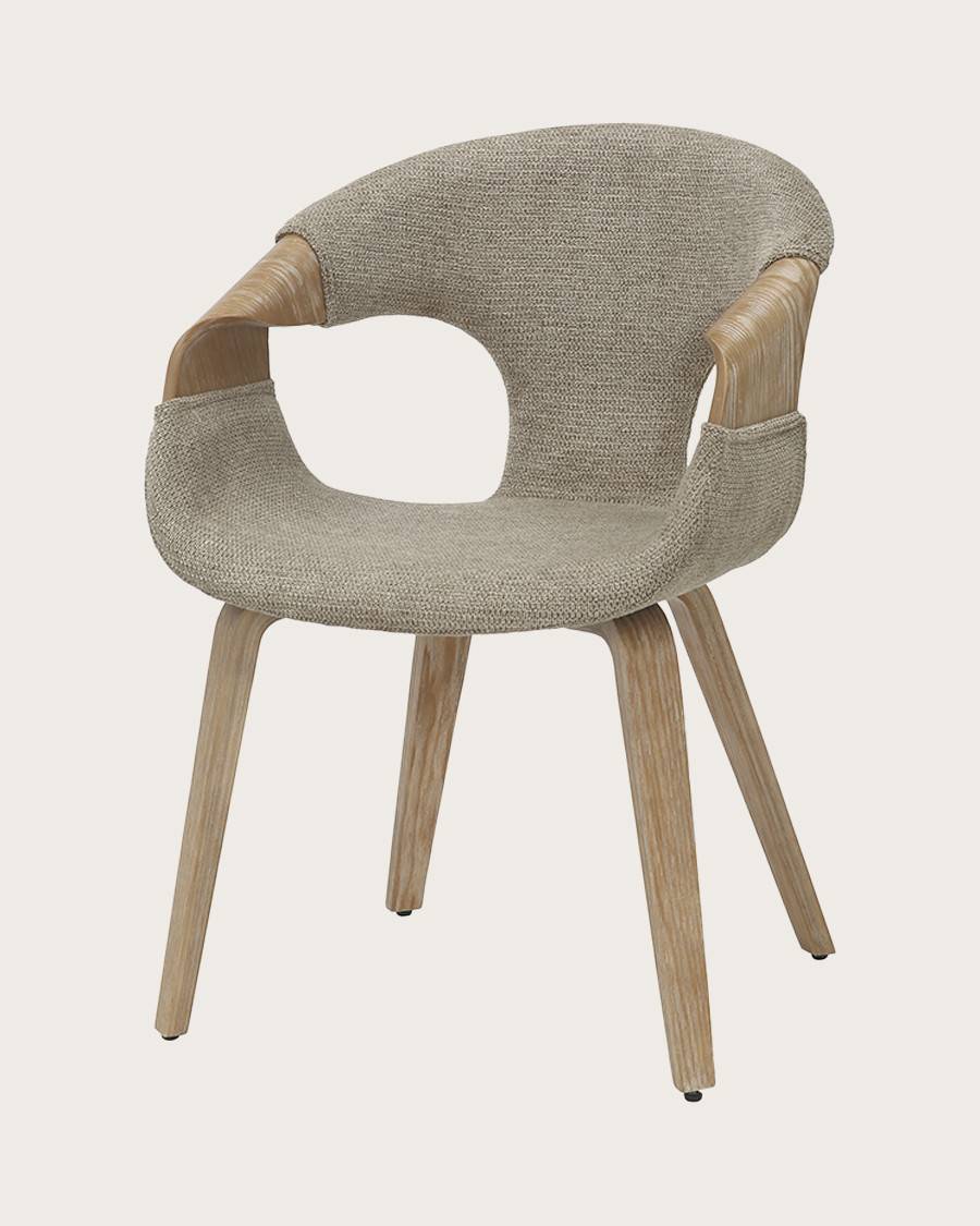 Gazy - chaise en tissu Taupe et bois blanchi - UNIQKA - Imagen 1