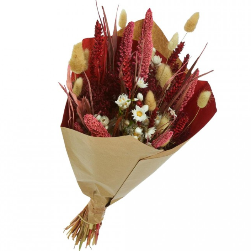 Naturalys - Bouquet fleurs séchées Rouges Roses 50 cm - Naturalys