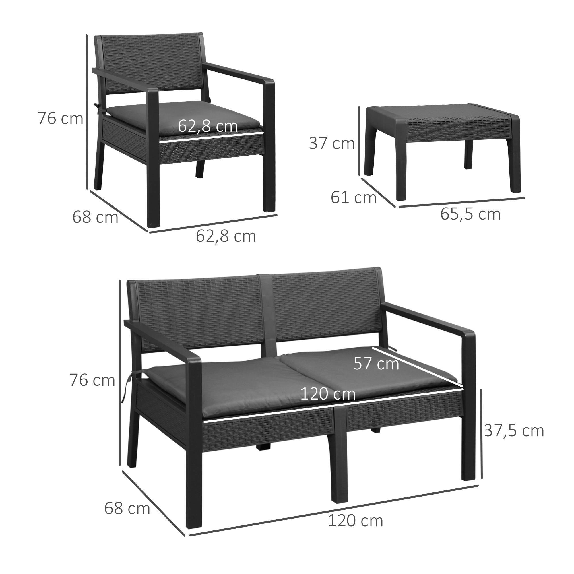 Outsunny - Ensemble salon de jardin 4 places 4 pièces design style yachting coussins déhoussables table basse métal époxy résine tressée anthracite - Outsunny - Imagen 3