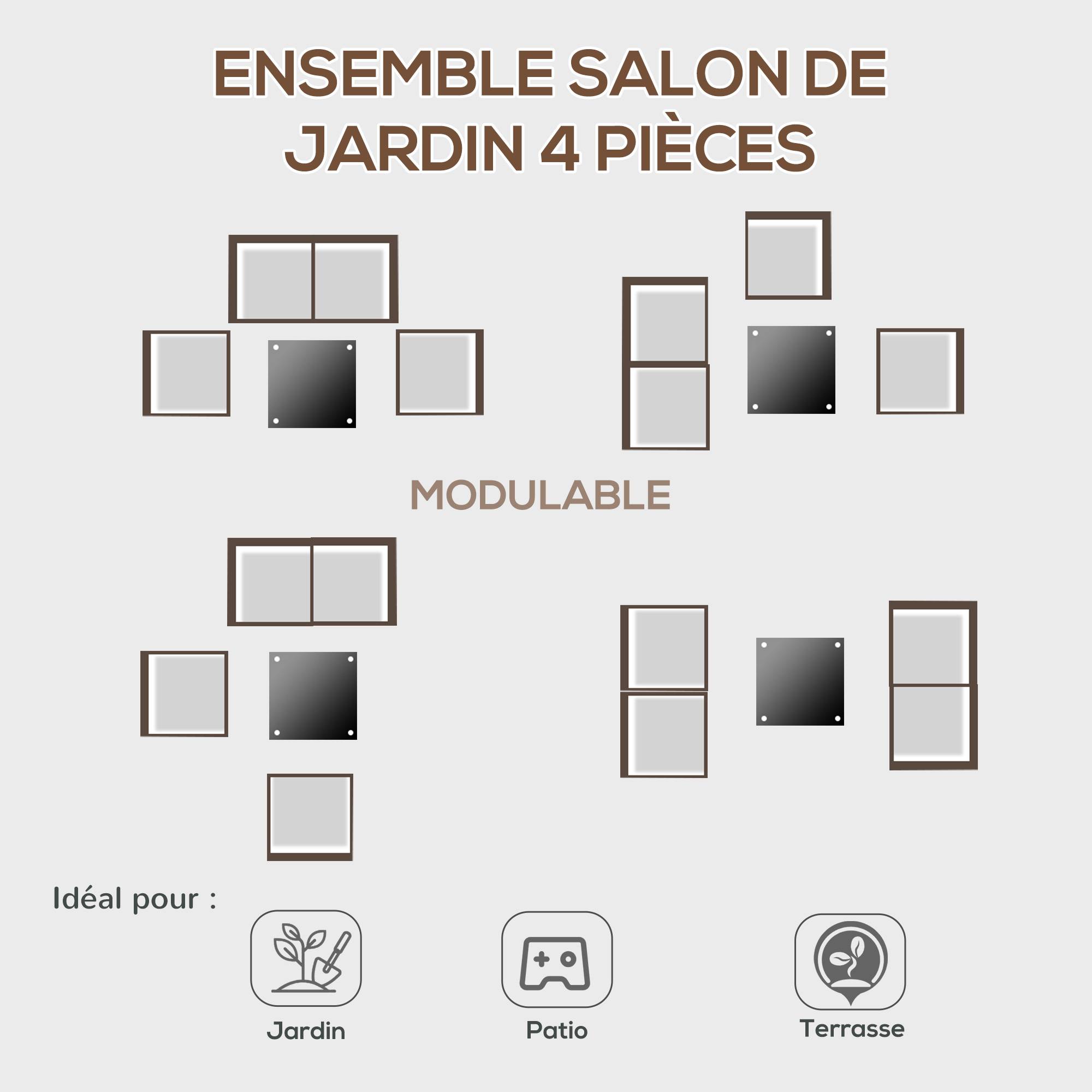Outsunny - Ensemble salon de jardin 4 places 4 pièces design style yachting coussins déhoussables table basse métal époxy résine tressée anthracite - Outsunny - Imagen 6