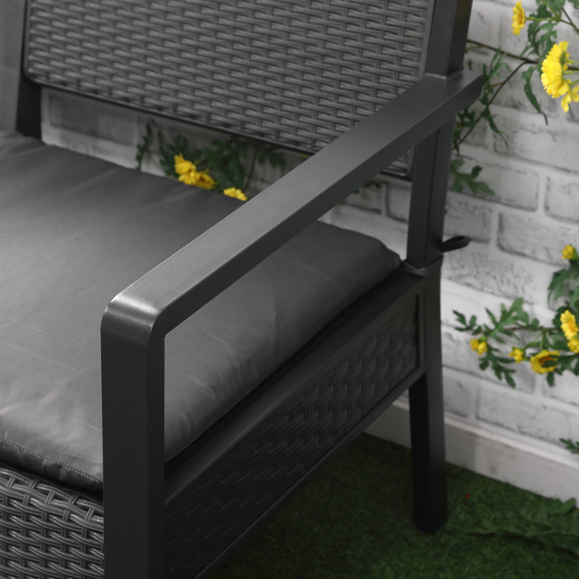 Outsunny - Ensemble salon de jardin 4 places 4 pièces design style yachting coussins déhoussables table basse métal époxy résine tressée anthracite - Outsunny - Imagen 7