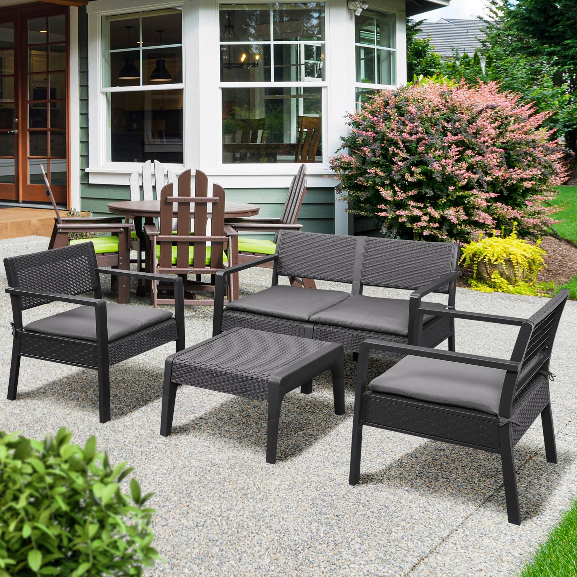Outsunny - Ensemble salon de jardin 4 places 4 pièces design style yachting coussins déhoussables table basse métal époxy résine tressée anthracite - Outsunny - Imagen 2