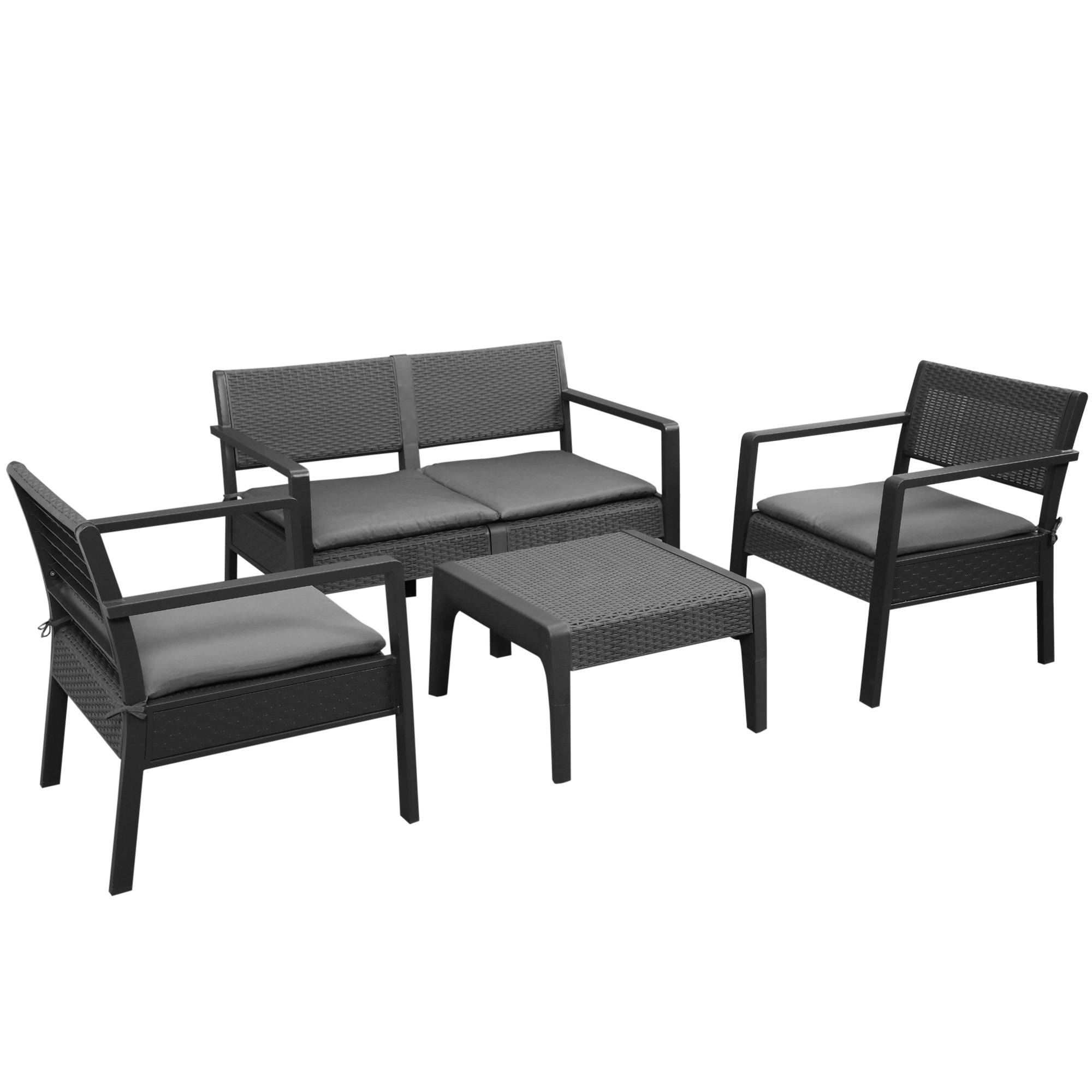 Outsunny - Ensemble salon de jardin 4 places 4 pièces design style yachting coussins déhoussables table basse métal époxy résine tressée anthracite - Outsunny - Imagen 1