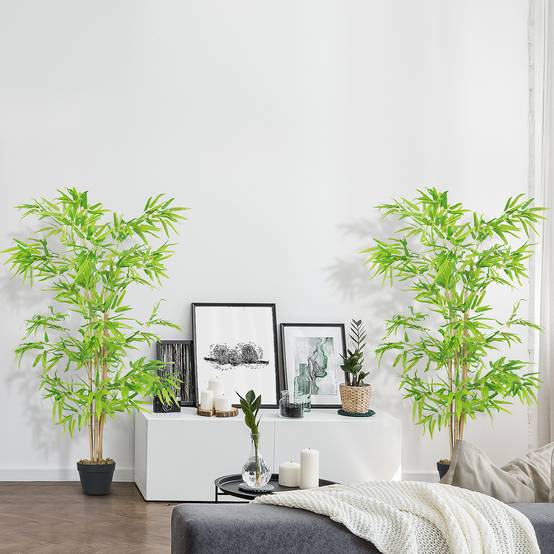 Lot de 2 bambous artificiels Hauteur 1,5 m 644 Feuilles denses réalistes Pot Inclus - Image 4
