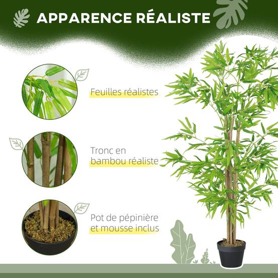 Lot de 2 bambous artificiels Hauteur 1,5 m 644 Feuilles denses réalistes Pot Inclus - Image 7
