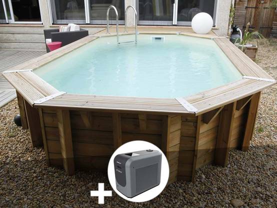 Ubbink - Kit piscine bois Ubbink Océa 5,50 x 3,55 x 1,20 m - Liner gris + Poolican
